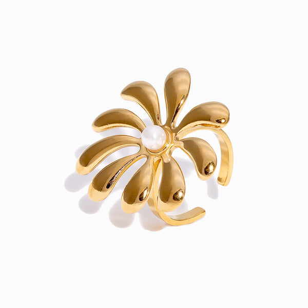 Anel Ajustável Flor JZ1514 - Aço Inox Dourado