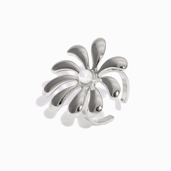 Anel Ajustável Flor JZ1514 - Aço Inox Prateado