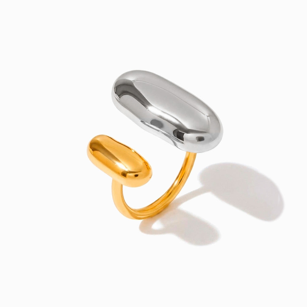 Anel Bicolor Geométrico 17.1mm JZ1610B - Aço Inox