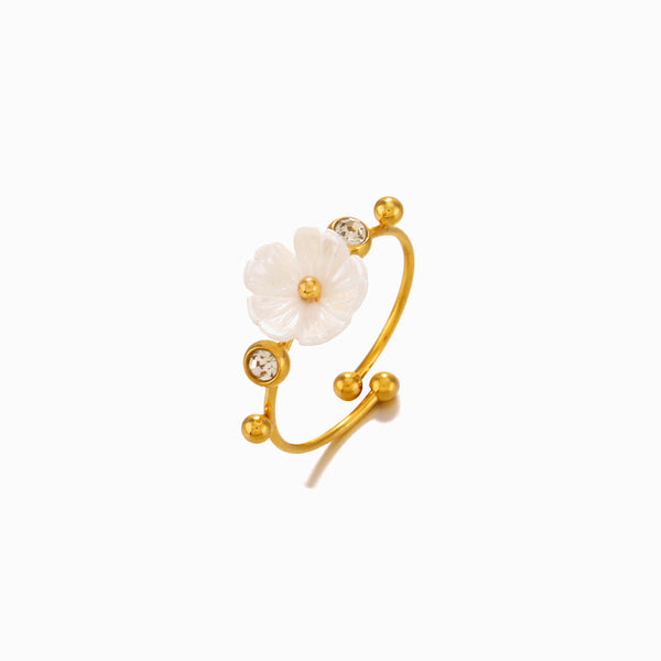 Anel Ajustável com Flor JZ1336 - Aço Inox com Madrepérola