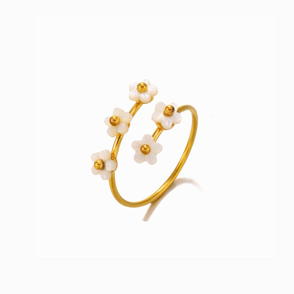 Anel Ajustável com Flor JZ1337 - Aço Inox com Madrepérola