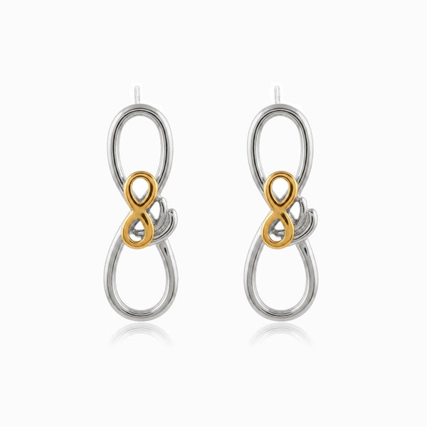 Brincos Bicolor Símbolo do Infinito 32x10mm BR1599 - Aço Inox