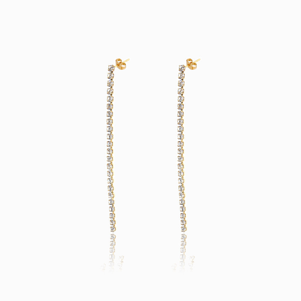 Brincos com Brilhantes 100x2mm BR3057 - Aço Inox Dourado