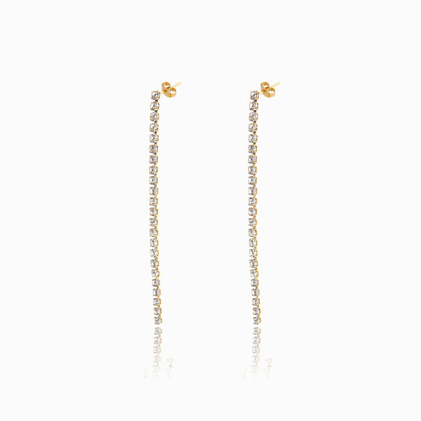 Brincos com Brilhantes 100x2mm BR3057 - Aço Inox Dourado