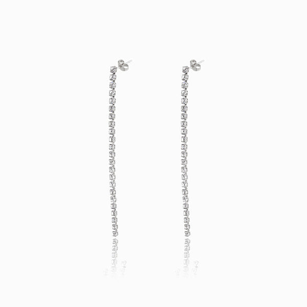 Brincos com Brilhantes 100x2mm BR3057 - Aço Inox Prateado