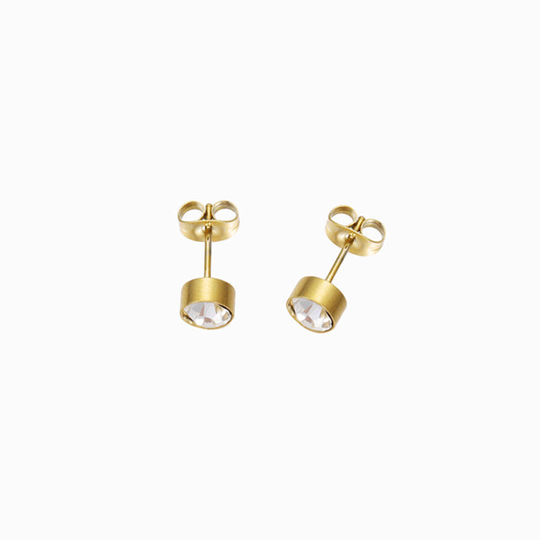 Brincos com Pedra de Nascimento 6mm BR1428 - Aço Inox Dourado