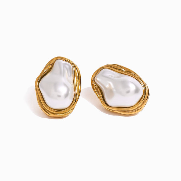 Brincos com Pérola 26x20mm BR1393 - Aço Inox