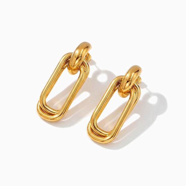 Brincos Geométricos 42x15mm BR1519 - Aço Inox Dourado
