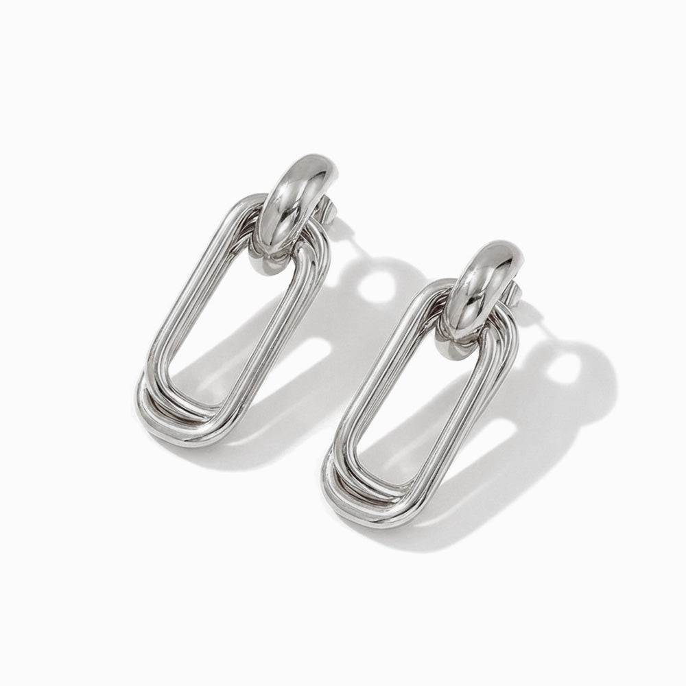 Brincos Geométricos 42x15mm BR1519 - Aço Inox Prateado