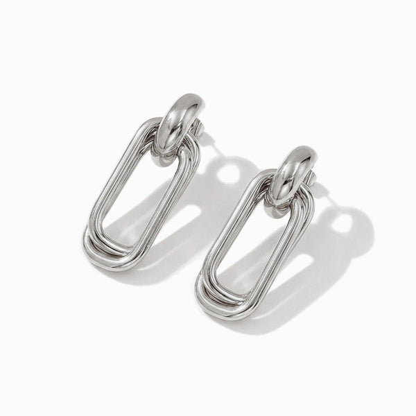 Brincos Geométricos 42x15mm BR1519 - Aço Inox Prateado