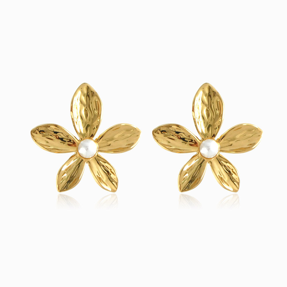 Brincos Flor 35x35mm BR3043 - Aço Inox Dourado