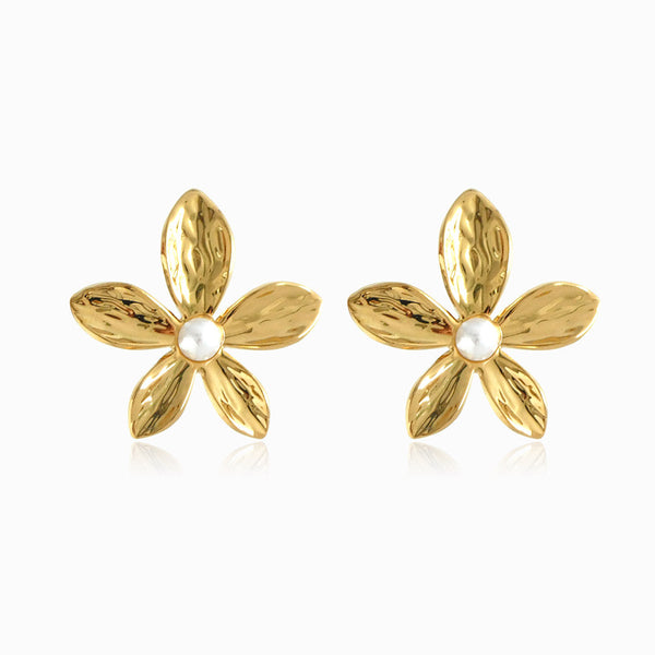 Brincos Flor 35x35mm BR3043 - Aço Inox Dourado