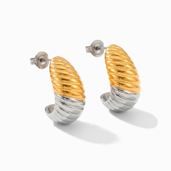 Brincos Geométricos Bicolor em Aço Inoxidável 24x13mm