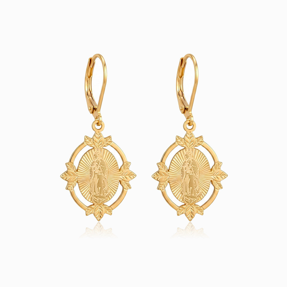 Brincos com Nossa Senhora 35x17 BR1552 - Aço Inox Dourado