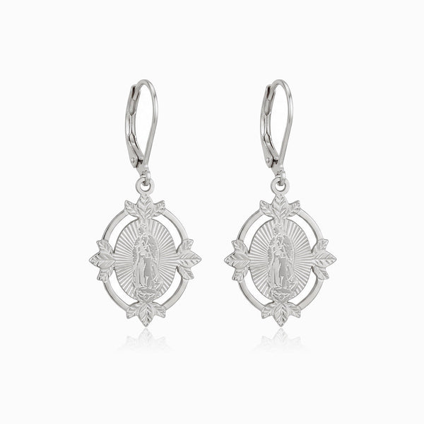 Brincos com Nossa Senhora 35x17 BR1552 - Aço Inox Prateado