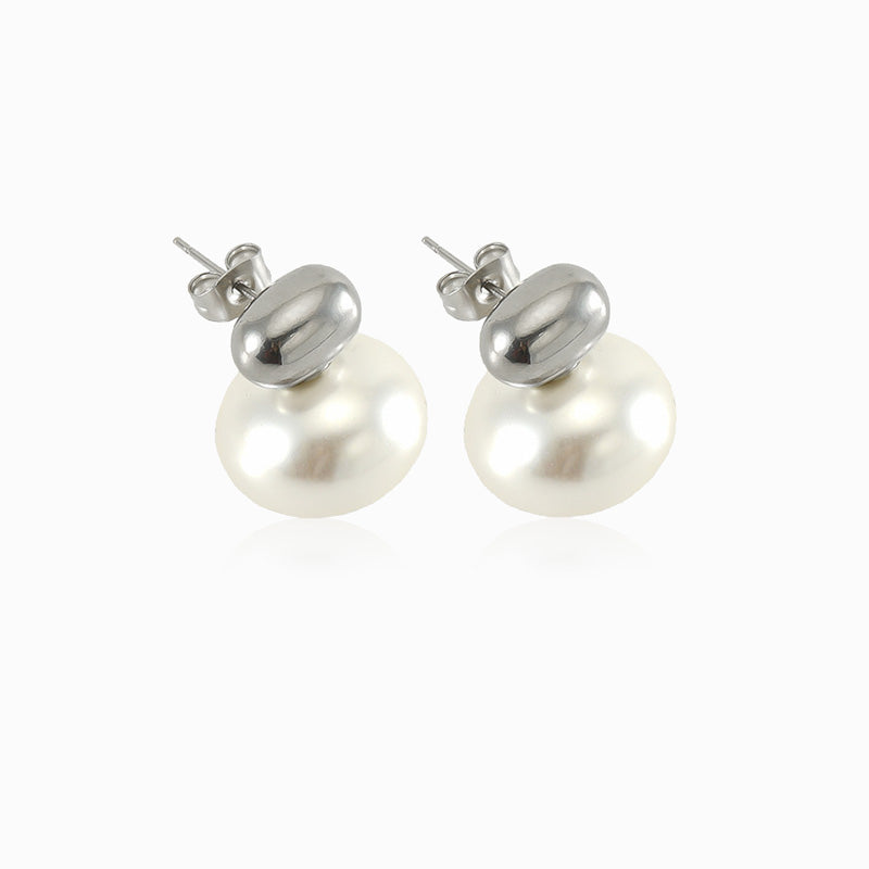 Brincos com Pérola 19x16mm BR1132 - Aço Inox Prateado