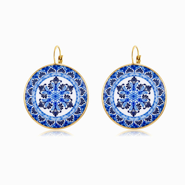 Brincos Azulejo em Aço Inoxidável 38x31mm