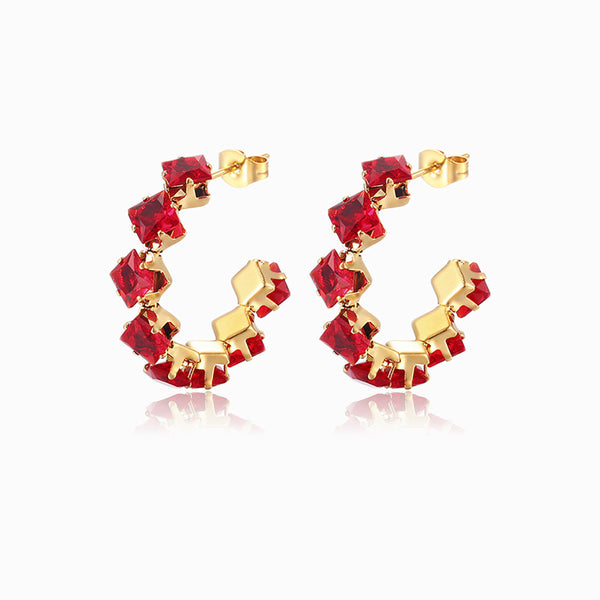 Brincos com Zircónia Vermelha 30mm BR1126 - Aço Inox