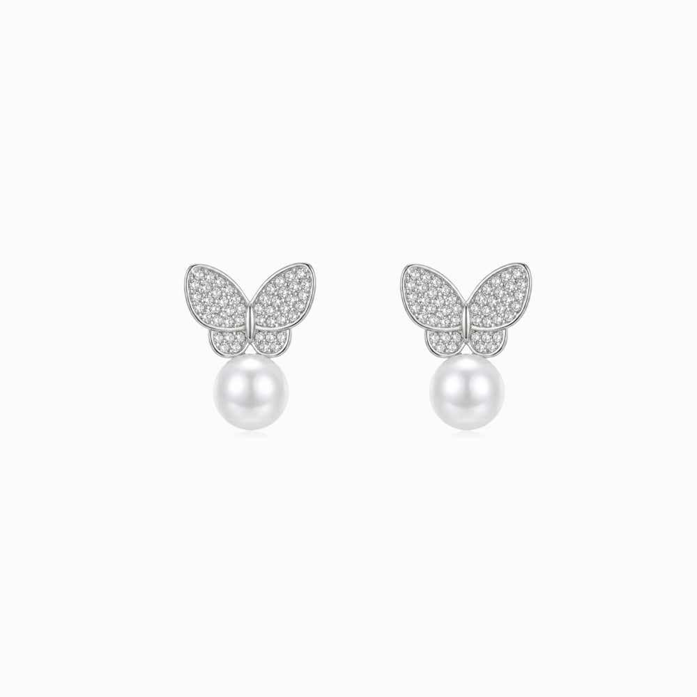 Brincos Borboleta com Péroal 17x13mm BR1783P-MBE030 - Aço Inox