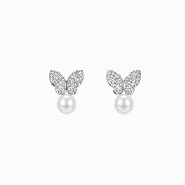 Brincos Borboleta com Péroal 17x13mm BR1783P-MBE030 - Aço Inox