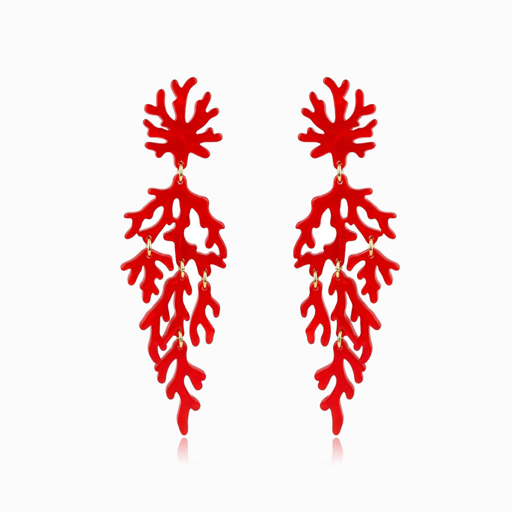 Brincos Coral 110x33mm BR5018A - Resina e Metal