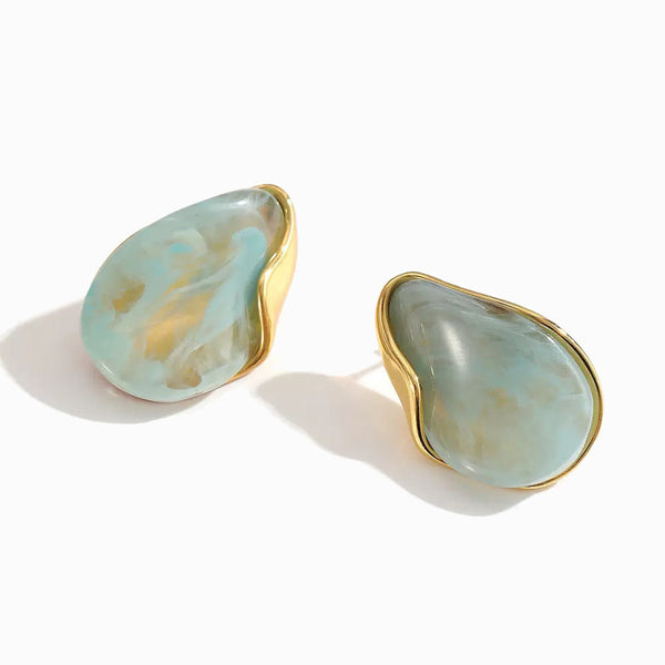 Brincos Elegantes em Aço Inoxidável e Resina 31x22mm