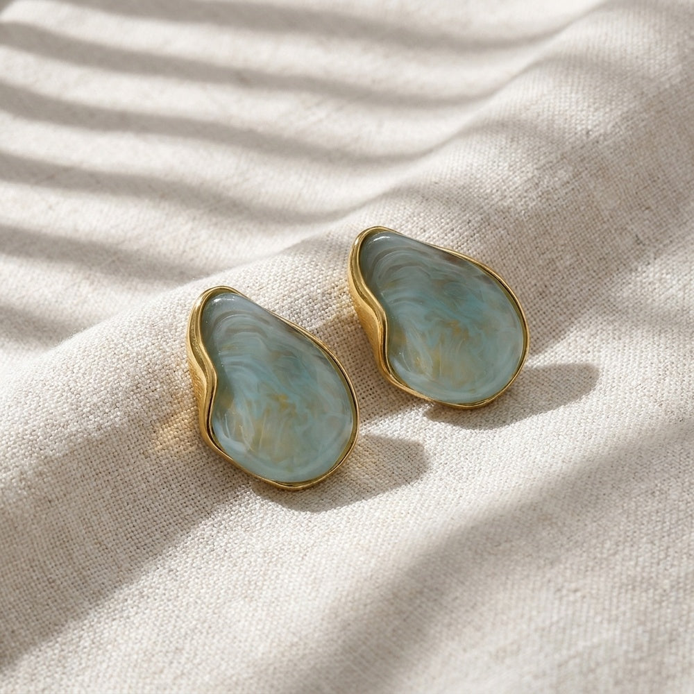 Brincos Elegantes em Aço Inoxidável e Resina 31x22mm