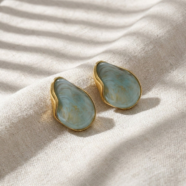 Brincos Elegantes em Aço Inoxidável e Resina 31x22mm
