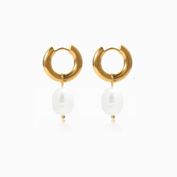 Brincos Pérola de Água Doce 30x13mm BR1156 - Aço Inox Dourado