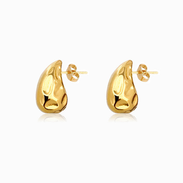 Brincos Gota com Detalhes 18x11mm BR1162 (Maciço) - Aço Inox Dourado