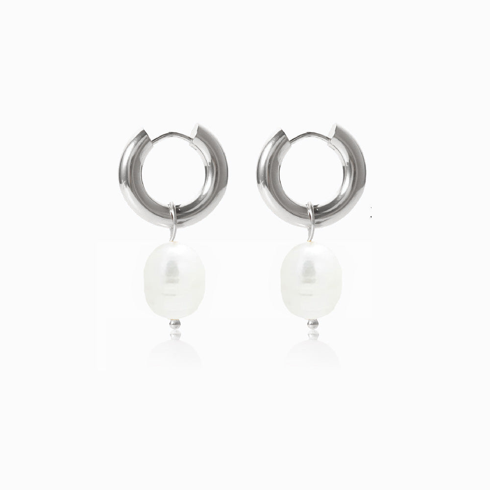 Brincos Pérola de Água Doce 30x13mm BR1156 - Aço Inox Prateado