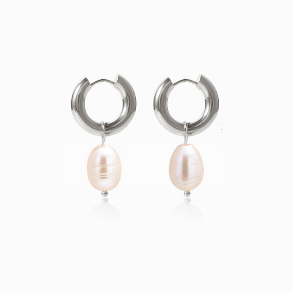 Brincos Pérola de Água Doce 30x13mm BR1157 - Aço Inox Prateado