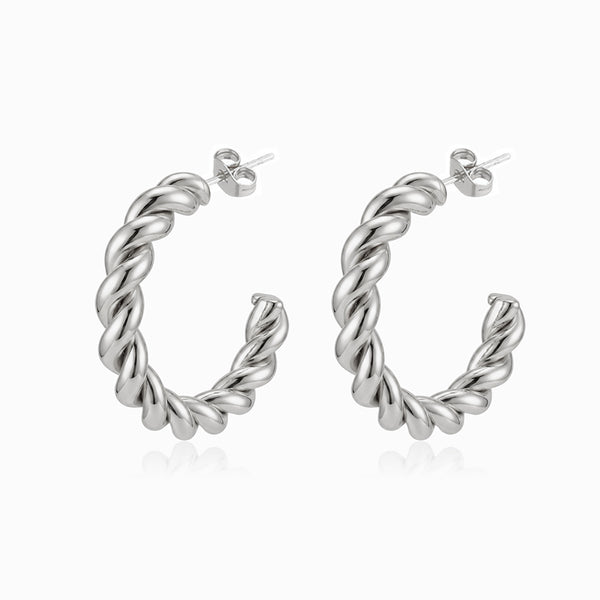 Brincos Torcidos 32x32mm BR1128 - Aço Inox Prateado