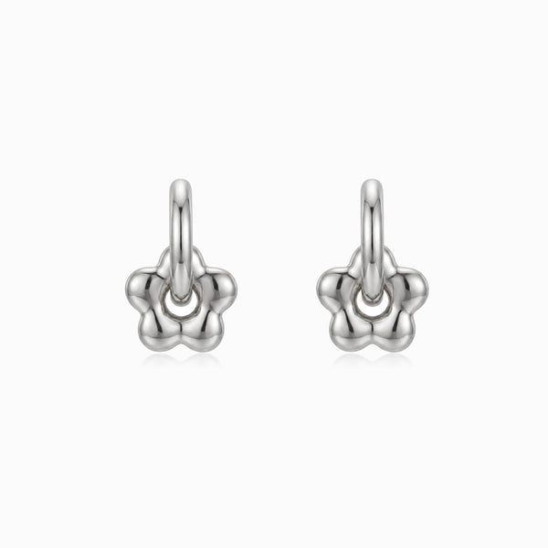 Brincos de Argola com Flor BR1754P-MBE015 - Aço Inox