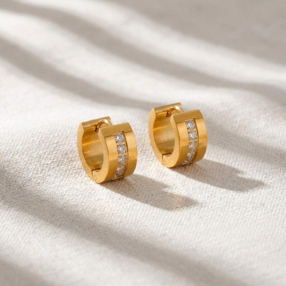 Brincos de Argola com Zircónia em Aço Inoxidável 14x13mm