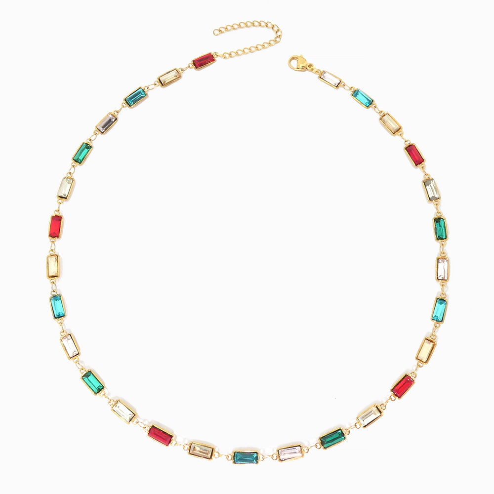 Colar Colorido com Cristal CL1879 - Aço Inox