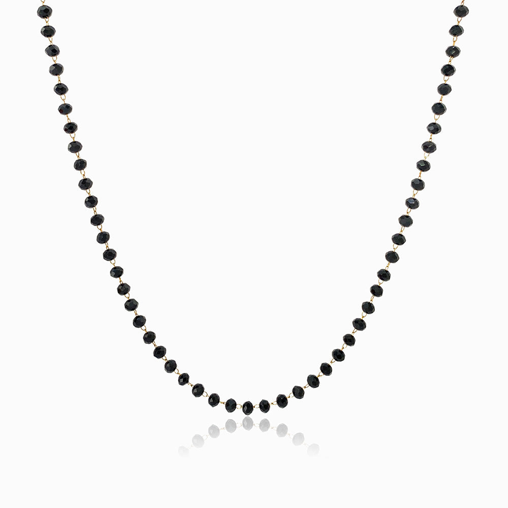 Colar com Cristal Preto CL1896 - Aço Inox Dourado