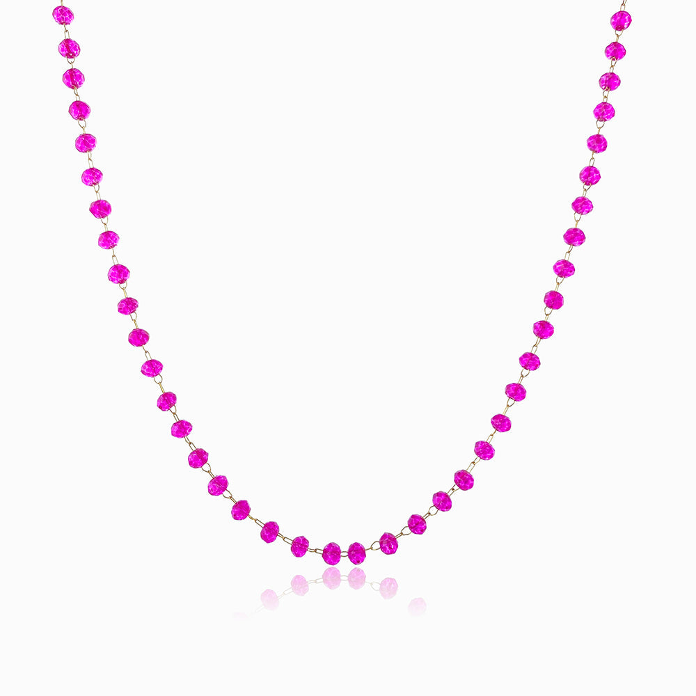 Colar com Cristal Rosa Choque CL1975 - Aço Inox