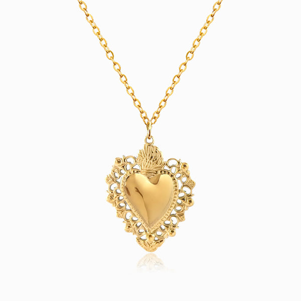 Colar com Pendente Gótico de Coração CL1857 - Aço Inox Dourado