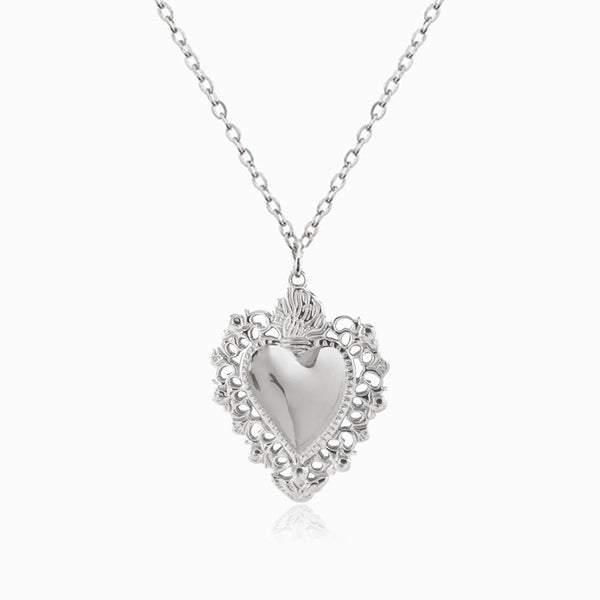 Colar com Pendente Gótico de Coração CL1857 - Aço Inox Prateado