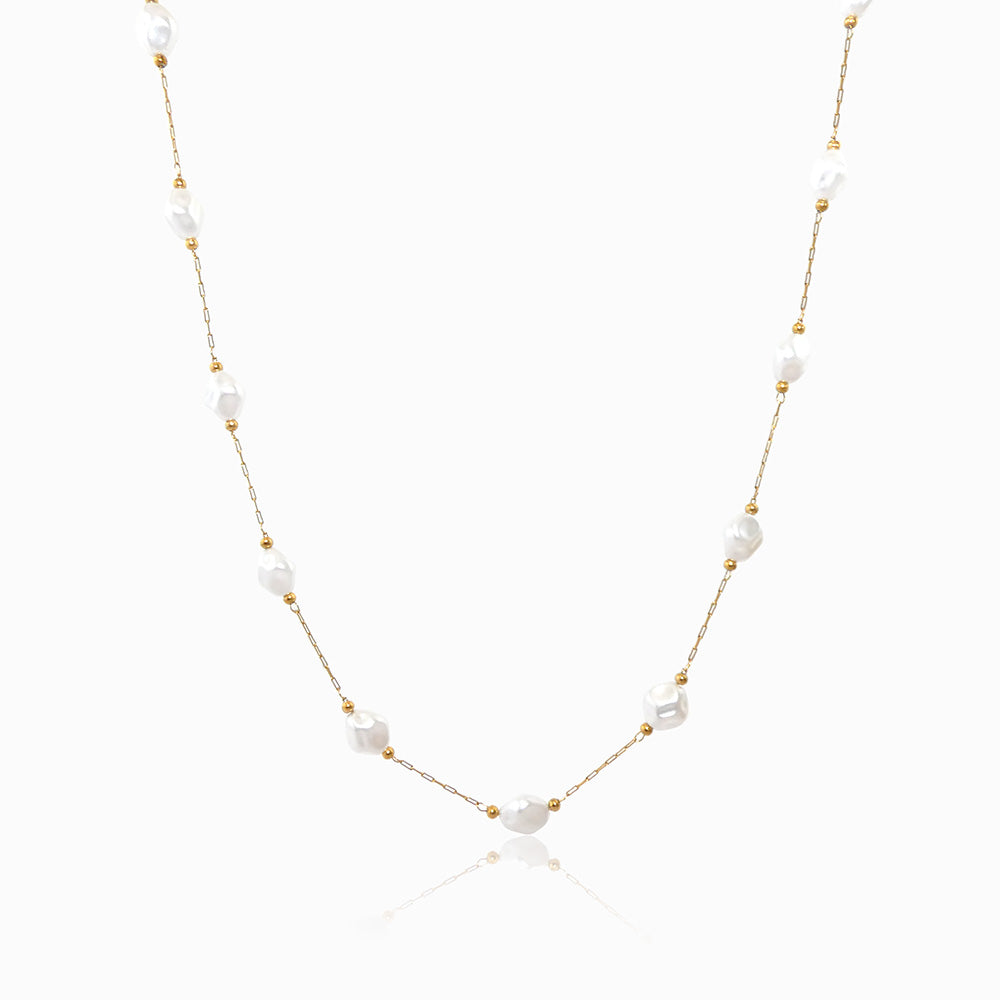 Colar com Pérolas Barrocas CL1887 - Aço Inox Dourado