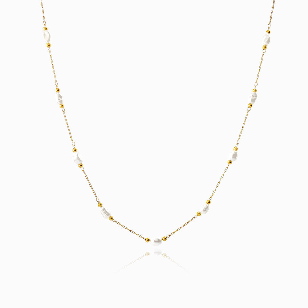 Colar com Pérolas Barrocas CL1908 - Aço Inox Dourado