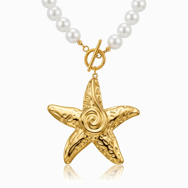 Colar Estrela do Mar em Pérola Sintética e Aço Inoxidável