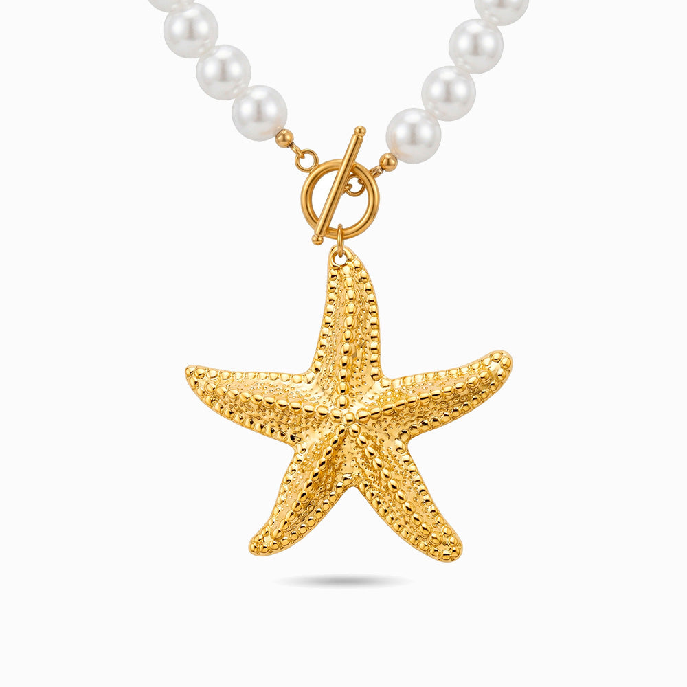Colar Estrela do Mar em Pérola Sintética e Aço Inoxidável