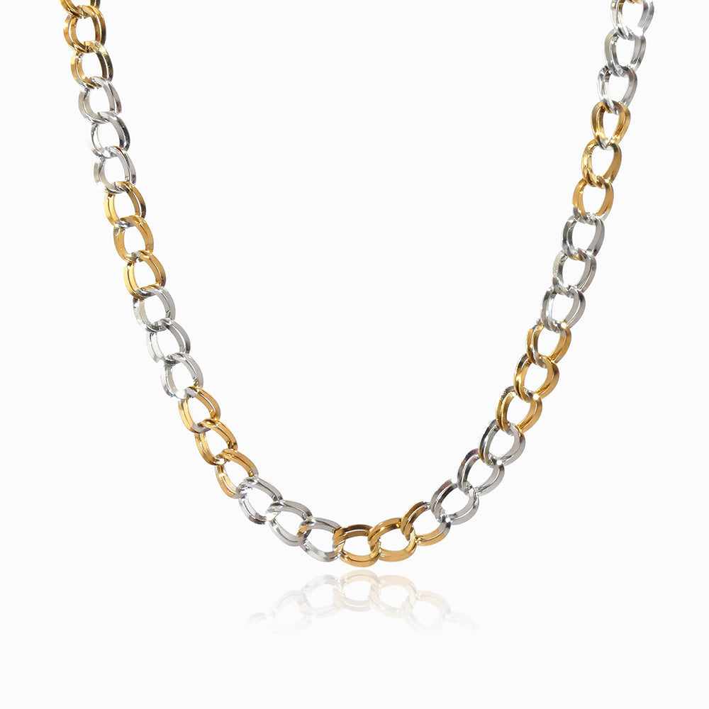 Colar Bicolor 10mm CL1890 - Aço Inox Dourado