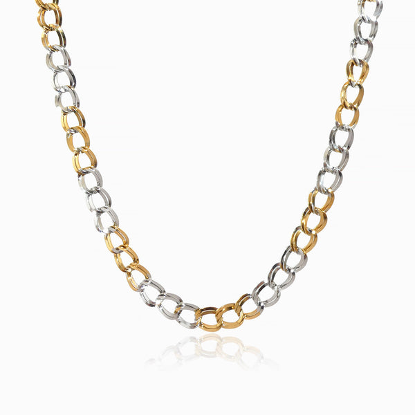 Colar Bicolor 10mm CL1890 - Aço Inox Dourado