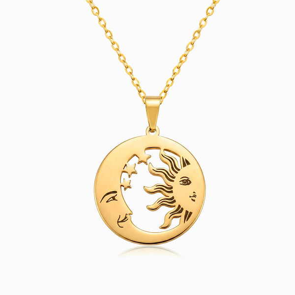 Colar Sol e Lua CL0143 - Aço Inox Dourado