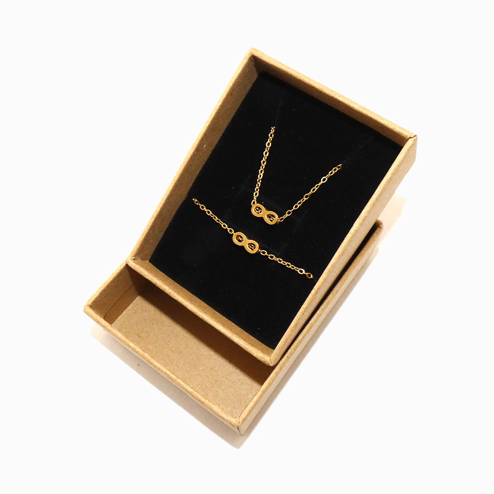 Conjunto 2pçs Colar/Pulseira Símbolo do Infinito TC0013 (Caixa Incluída) - Aço Inox Dourado