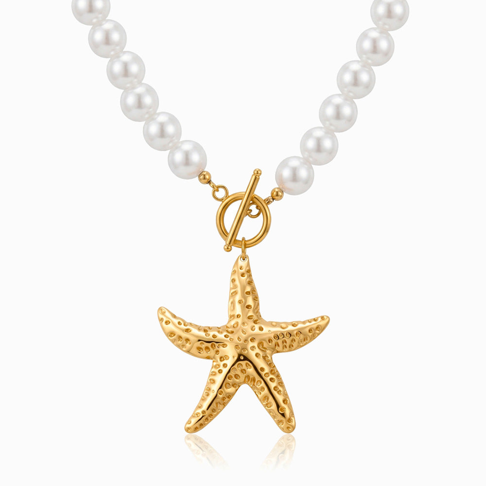 Colar Estrela do Mar em Pérola Sintética e Aço Inoxidável