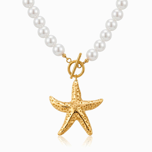 Colar Estrela do Mar em Pérola Sintética e Aço Inoxidável